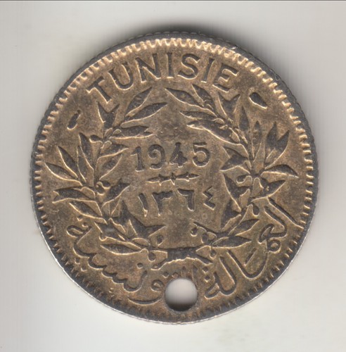 AH1364 1945 Tunisia (Chamber of Commerce) franc, guilded ex-jewelry, KM-247 - Picture 3 of 4
