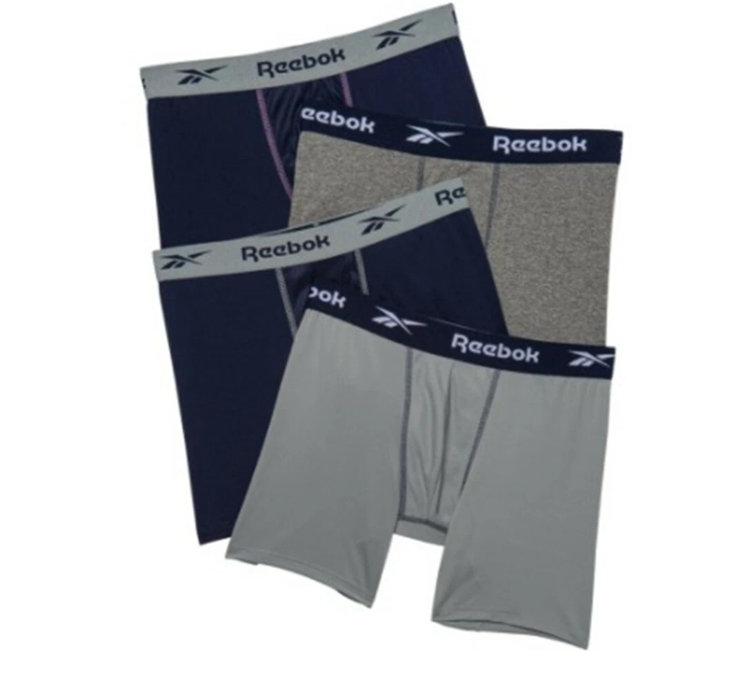 Reebok Mens 4 Pack Performance Boxer Briefs with Comfort Pouch -  Black/Blue/Gray/Print XX-Large at  Men's Clothing store