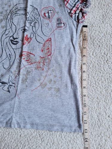 Tammy Girl Grey T Shirt Girl With Check Sleeves H140-146cm Excellent Condition - Picture 14 of 15