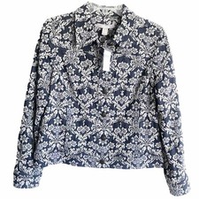 Chicos size M Jacquard Marcissa Indigo Paisley Denim Jacket NWT