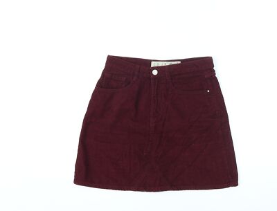 Denim & Co. Damen rot Baumwollmischung A-Linie Rock Größe 6 Reißverschluss
