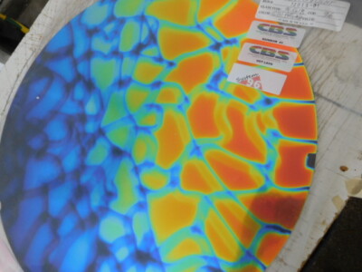 Dichroic Glass:CBS 96 COE Hot Lava Pattern on Rainbow Thin Black - 3''Sq