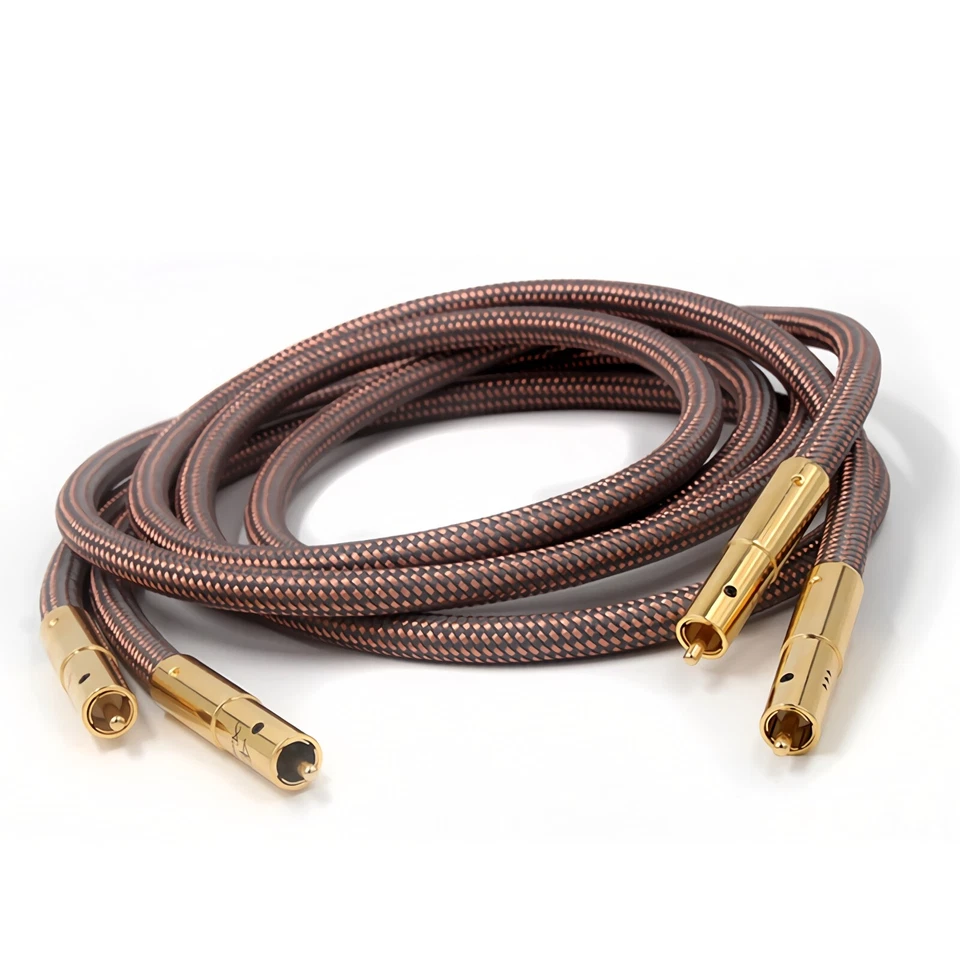 Audiophile 24K Gold Plated 6N OCC 2RAC to 2RCA Shielded Subwoofer Cable - Image 2 of 3