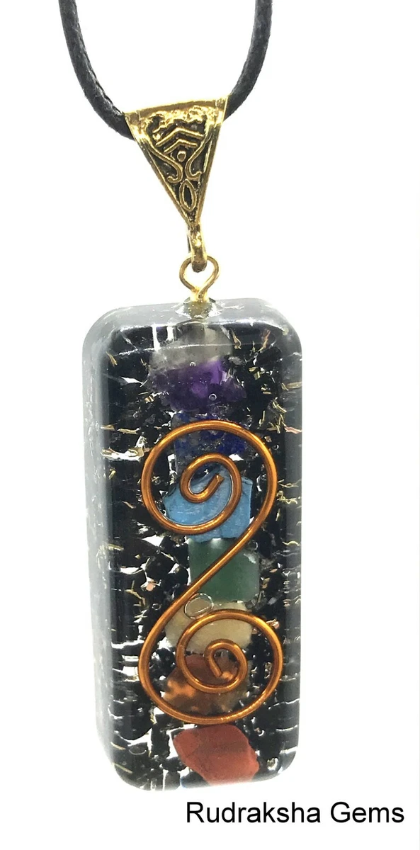 Black Tourmaline Orgone 7 Chakra Pendant Reiki Copper Coil EMF protect Necklace