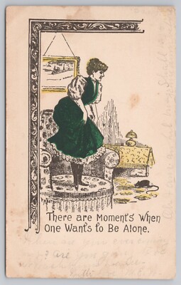 Vintage Postcard Woman Afraid Of Mouse There Are Moments One Wants To Be Alone