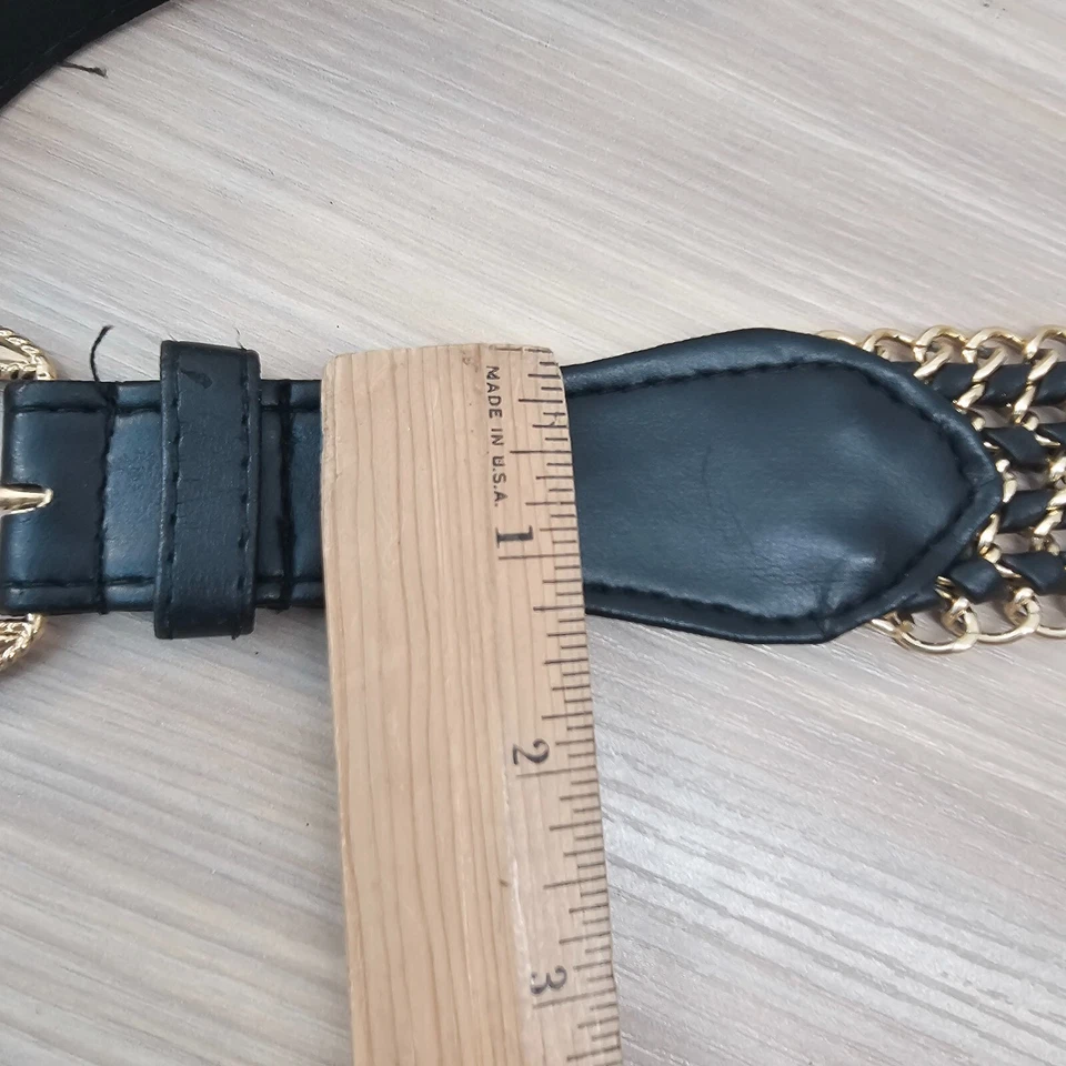 Cinto de tecido vintage dourado feminino pequeno preto anos 90 rocker punk couro falso - Imagem 4 de 4