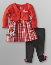 DISNEY BABY MINNIE MOUSE 3 PC SET GIRLS DRESS LEGGINGS SHRUG NEW SIZE 3 - 6 MOS