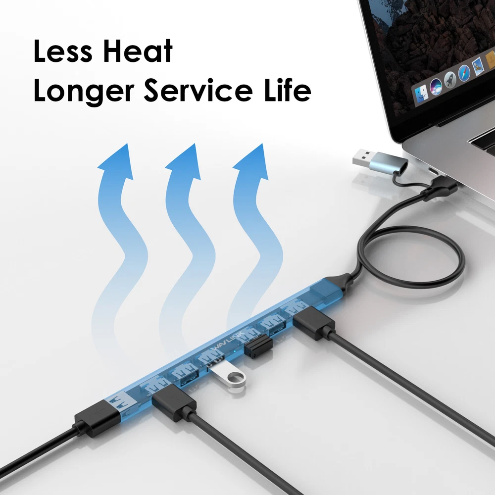 WAVLINK PC USB Hub USB-C Hub 5Gbps USB3.0 USB Splitter for iMac/iPad Pro/Laptop