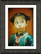 Hand painted Oil painting original Art Portrait Chinese Small girl on canvas 36"