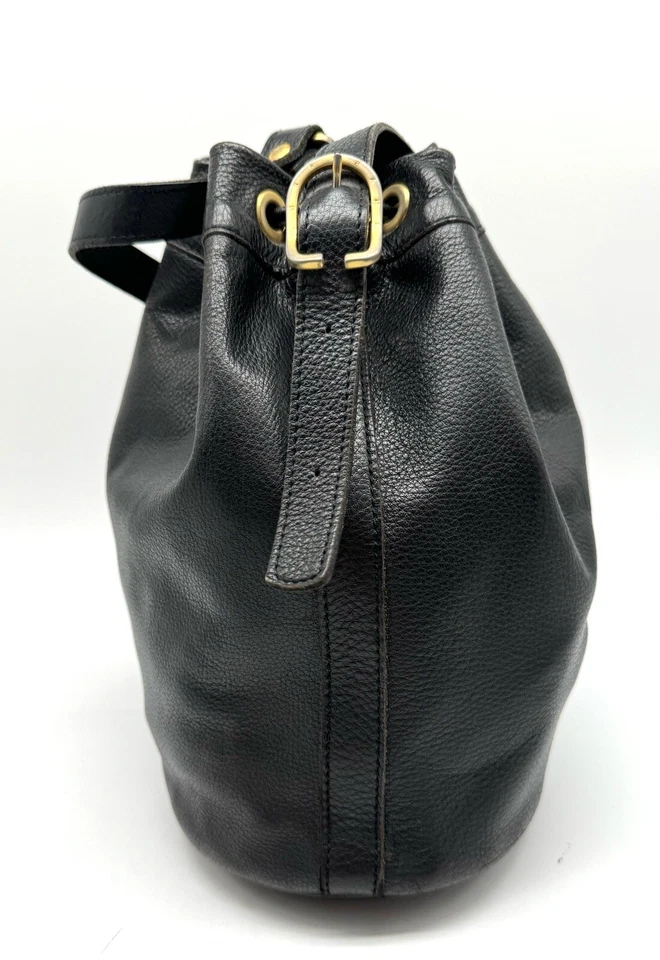 Bolsa balde vintage Longchamp cordão couro preto estilo equestre França - Imagem 4 de 4