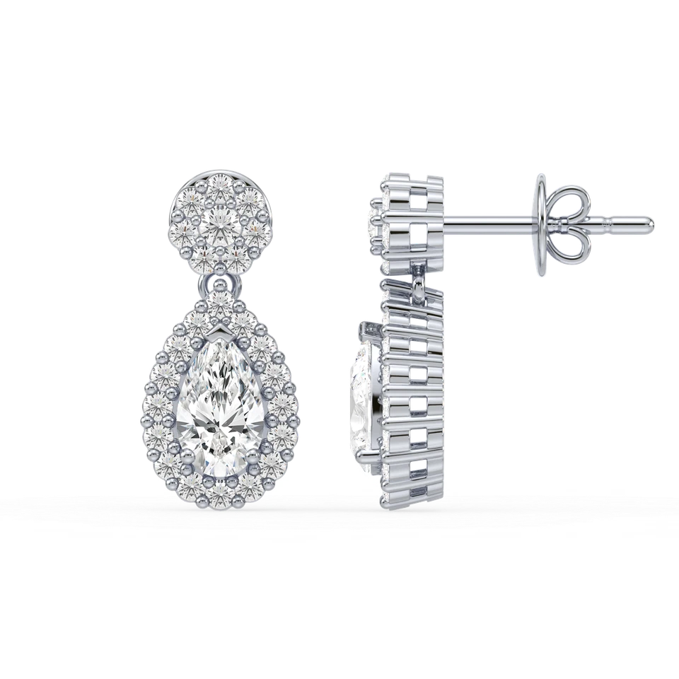 DANGLING TEARDROP EARRINGS WITH PEAR SHAPE HALO LAB GROWN DIAMOND IN 14K GOLD - Image 4 of 4