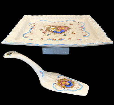 Ardalt Cake Plate Stand & Server Pedestal Porcelain Floral Hand Painted Italy