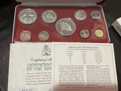 1974 Bahamas Islands 9 Coin Silver Proof Set Franklin Mint