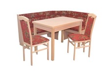 Truheneckbankgruppe Buche/Blumen Stoff rot Essgruppe Tischgruppe Auszugtisch