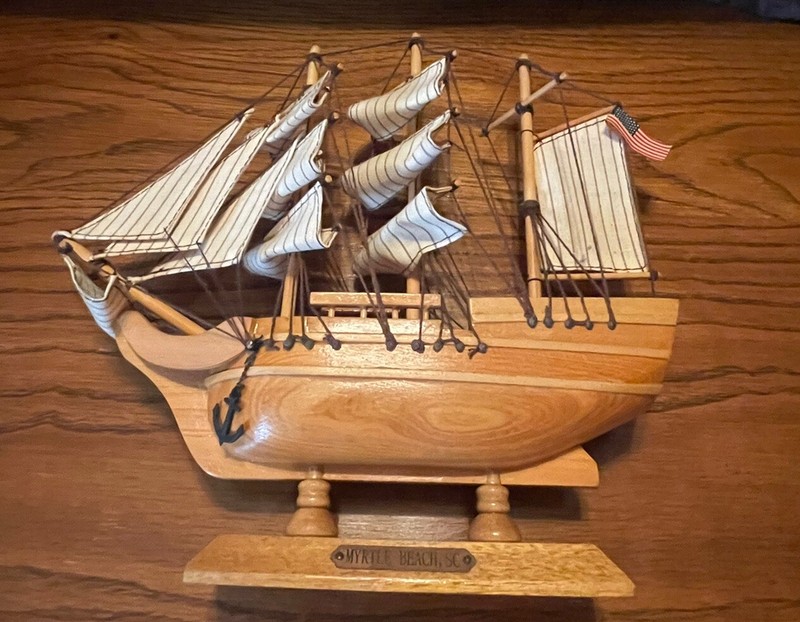 Wooden Souvenir Ship Sail Boat Myrtle Beach South Carolina Decorative Desk Item