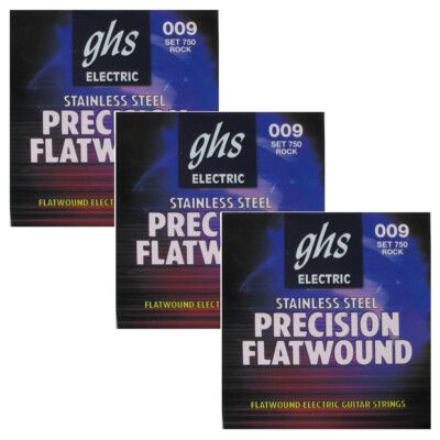 3 Sets of GHS 750 Precision Flatwound Ultra Light Electric Guitar Strings 9-42