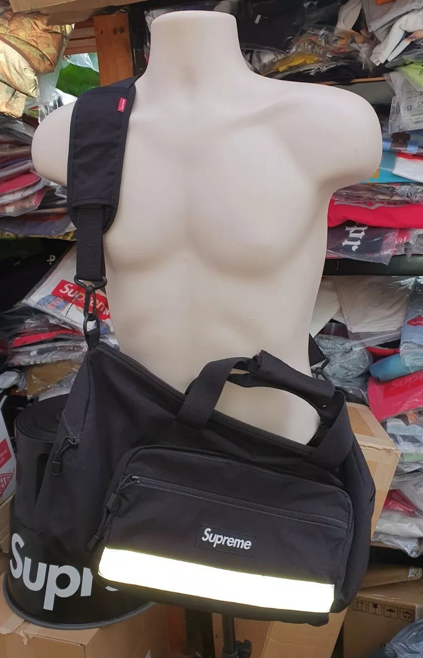 FW14 Supreme Hi Vis sac de sport noir boîte logo Cordura messenger réfléchissant rare