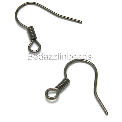 20 Small Black Gunmetal Fishhook Hook Earring Findings W/ Coil & Open Loop Ring
