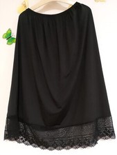 Women Silk Safety Skirt Black Halfslip Petticoat Underskirt 24" Long Lace Slip