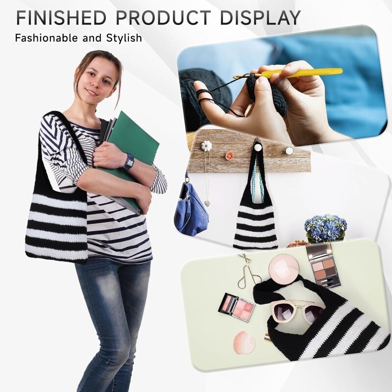 1 Set Handmade Crochet Material Kit DIY Striped Tote Bag Tool Craft bag material