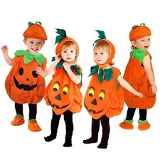 Kids Pumpkin Halloween Costume with Hat Boys Girls Pumpkin Cosplay Dress Up