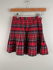 VTG Pandora Costume Maker Union Made Red Plaid Pleated Mini Skirt sz 8 23" waist