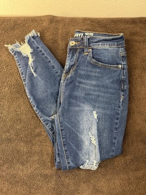 SONG Curvy Super High Rise Skinny Ankle Jeans Women's Blue Denim 5/27 Distressed