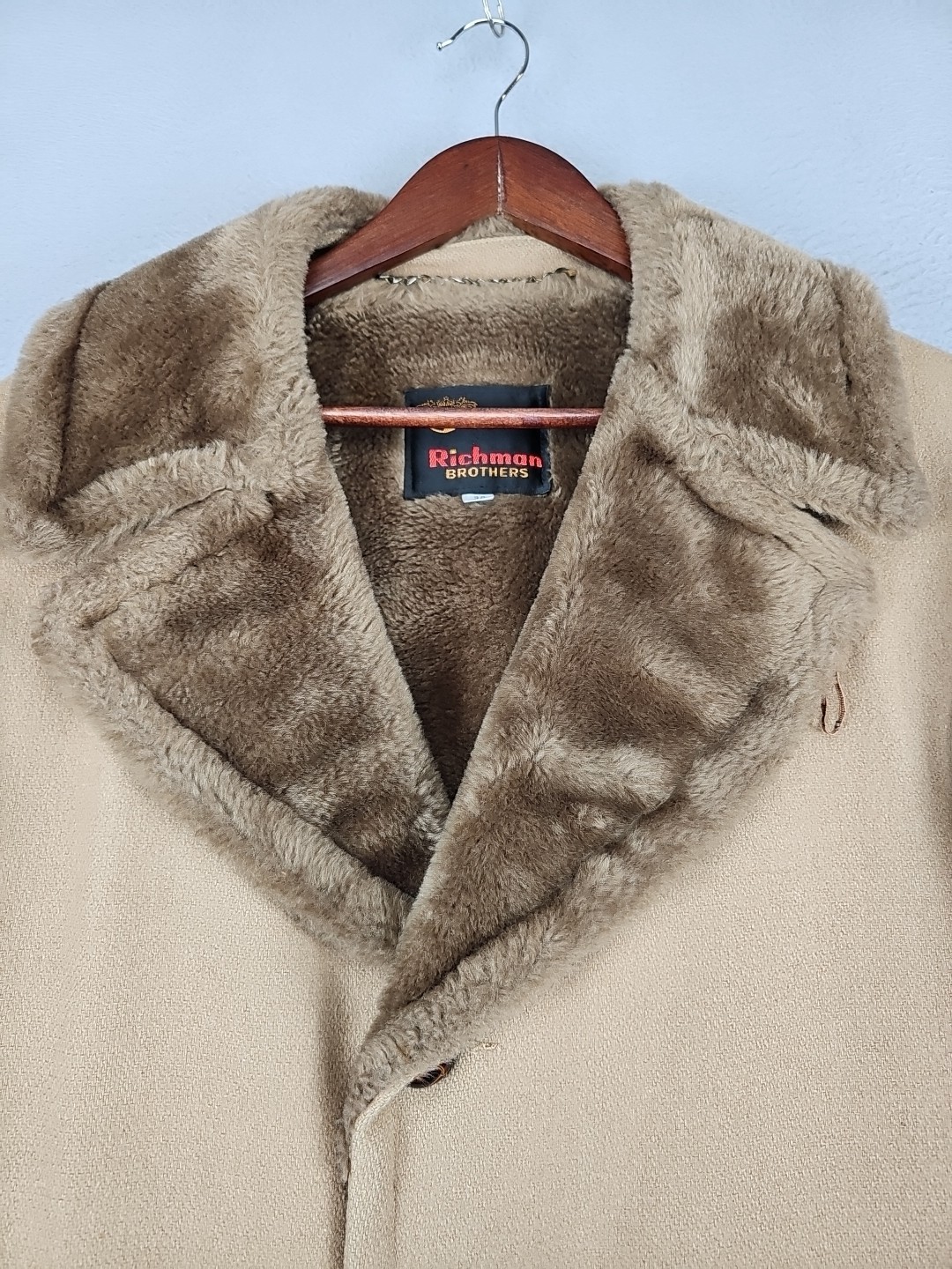 Vintage 70's Richman Brothers Brown Polyester Men's 38 REG Long Coat Jacket