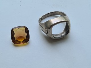 Herrenring ca 1920er Silber 835 Glasstein reparaturbedürftig