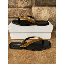 Veronica Beard Clea-2 Mustard Velvet Black Leather Square Toe Flat Sandals 10 M Veronica Beard Clea-2 Mustard Velvet Black Leather Square Toe Flat Sandals 10 M