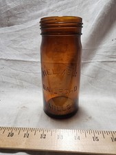Antique Helme's Railroad Mills Amber Glass Jar Snuff Tobacco Mason Style