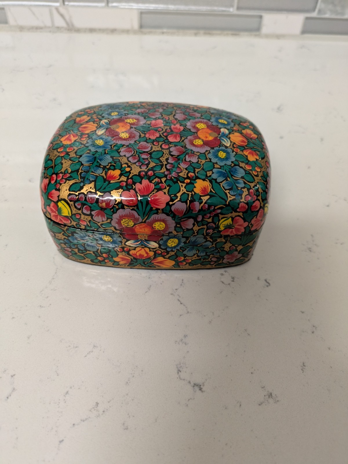 Kashmiri Art Papier Mache Floral Design Colorful Trinket Box