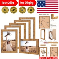 Elegant Set of 6 Rustic Walnut 5x7 Picture Frames for Table or Wall Mount