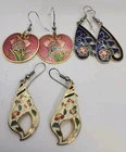 Vintage Lot 3 Pairs Cloisonne Earrings Costume Jewelry Pierced Enamel Flowers