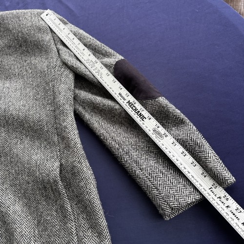Harris Tweed Herringbone Wool Blazer 40L Handwoven Elbow Patches Sport Coat - Picture 18 of 20