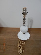 VTG White Hobnail Milk Glass Boudoir Bedside Table Lamp MCM 12"