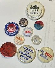 Assorted Lot of 9 Trade Union Pinback Buttons 1950s - 70s