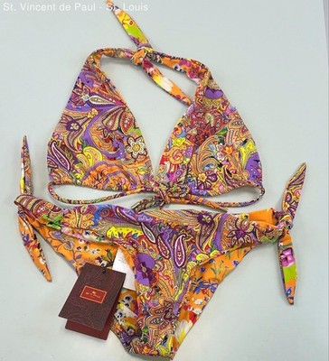 NWT$525 ETRO Paisley Orange 2 Piece Bikini Swim Suit Set - Women's Size 46