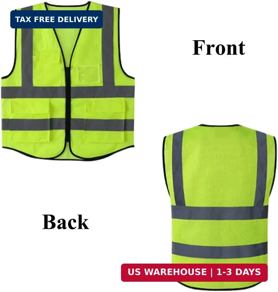 HYCOPROT High Visibility Mesh Safety Reflective Vest with Pockets and Zipper, Me image 5