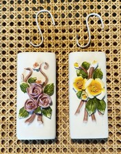 Vintage porcelain radiator humidifier x2 with 3D floral motif/ wall vase