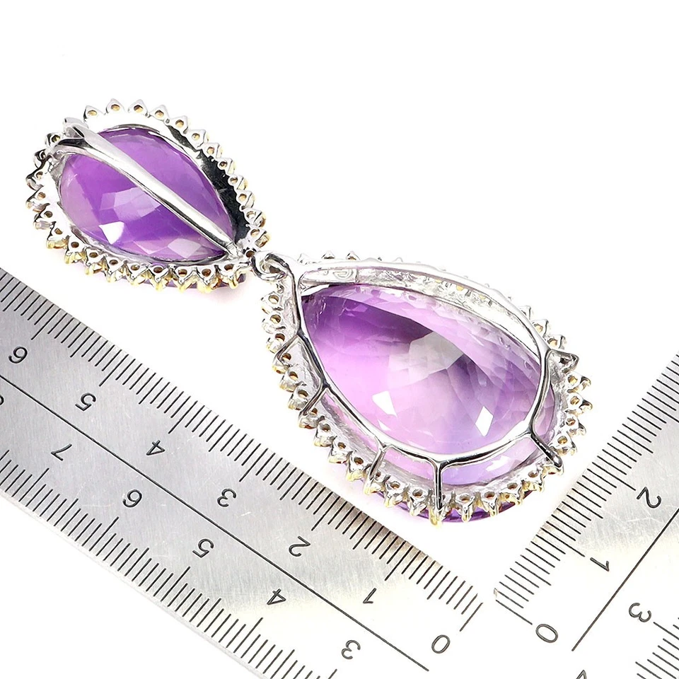 Colgante de plata de ley 925 pera amatista 145 quilates zafiro hecho a mano piedras preciosas Foto 3 de 4