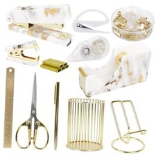 Office Desk Accessories Supplies - 13 Pcs Women Marble Desk Decor Set, Gold