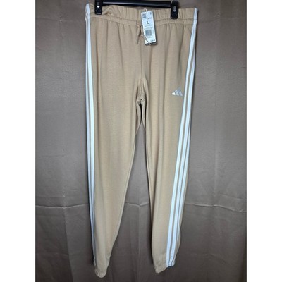 Adidas Essentials 3-Stripes French Terry Cuffed Pants Warm Sandstone Lg, NWT