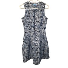 J.McLaughlin Navy Blue Damask Scroll Print Sleeveless Zip Front Dress Small