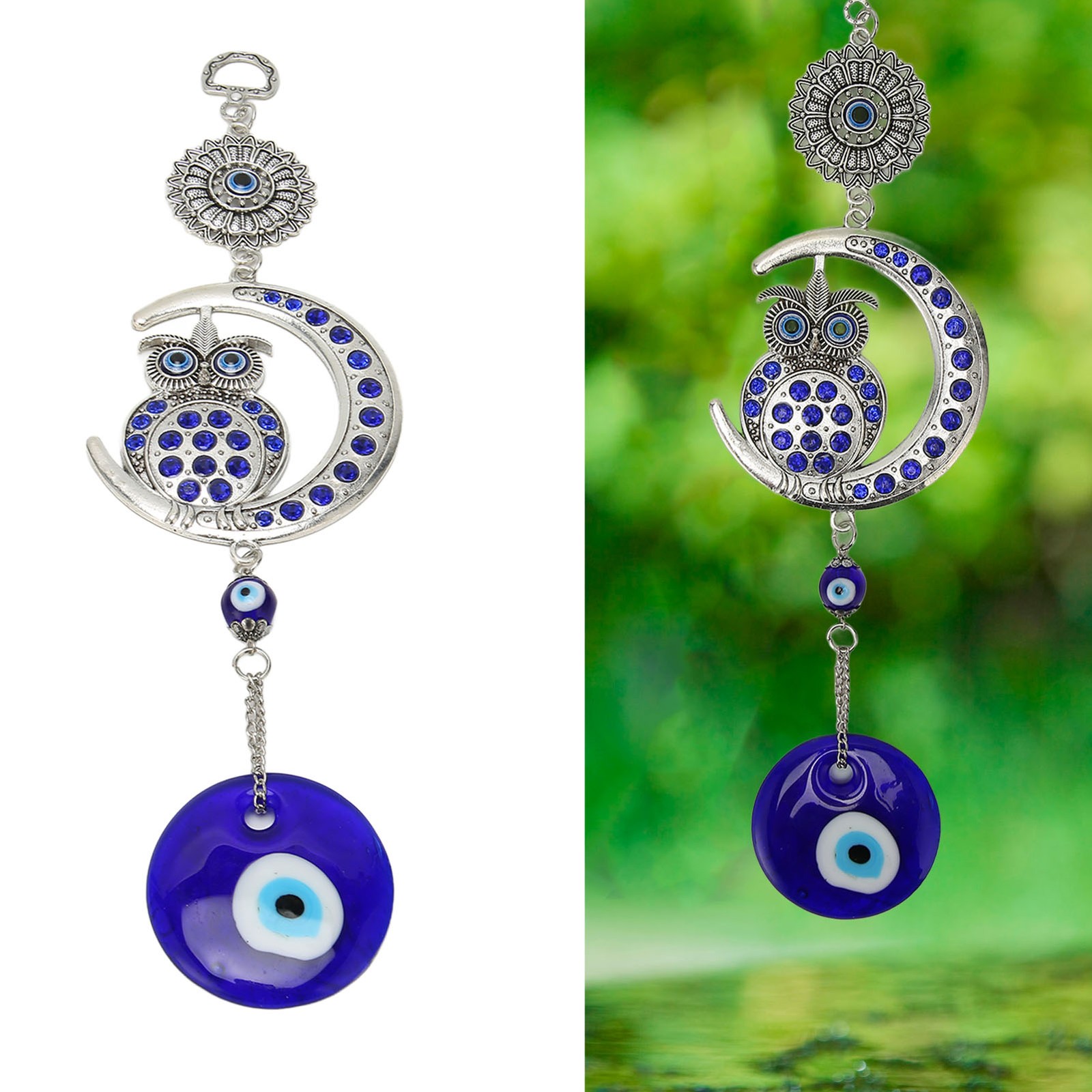 ­Evil Eye With Owl Pendant Blue Turkish Evil Eye Blessing Amulet For
