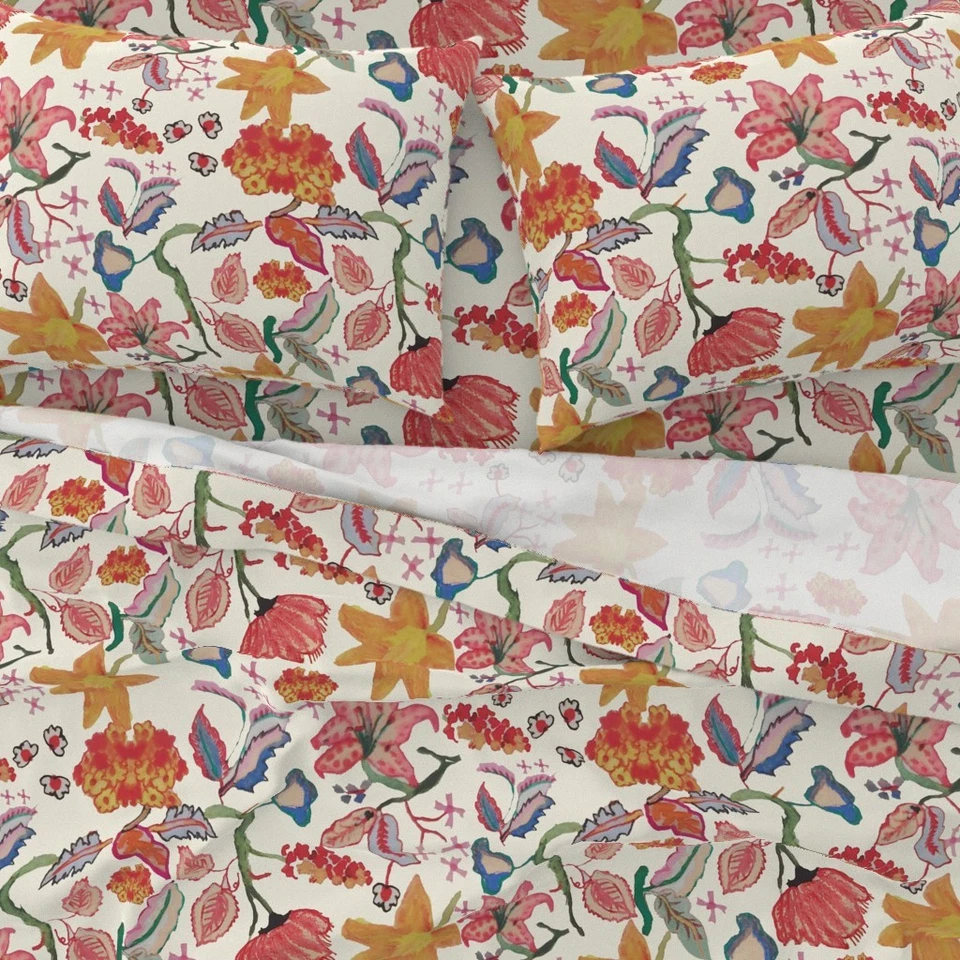 Colorful Chintz Florals Whimsical Printed Cotton Sateen Sheet Set Bedding - Image 4 of 4