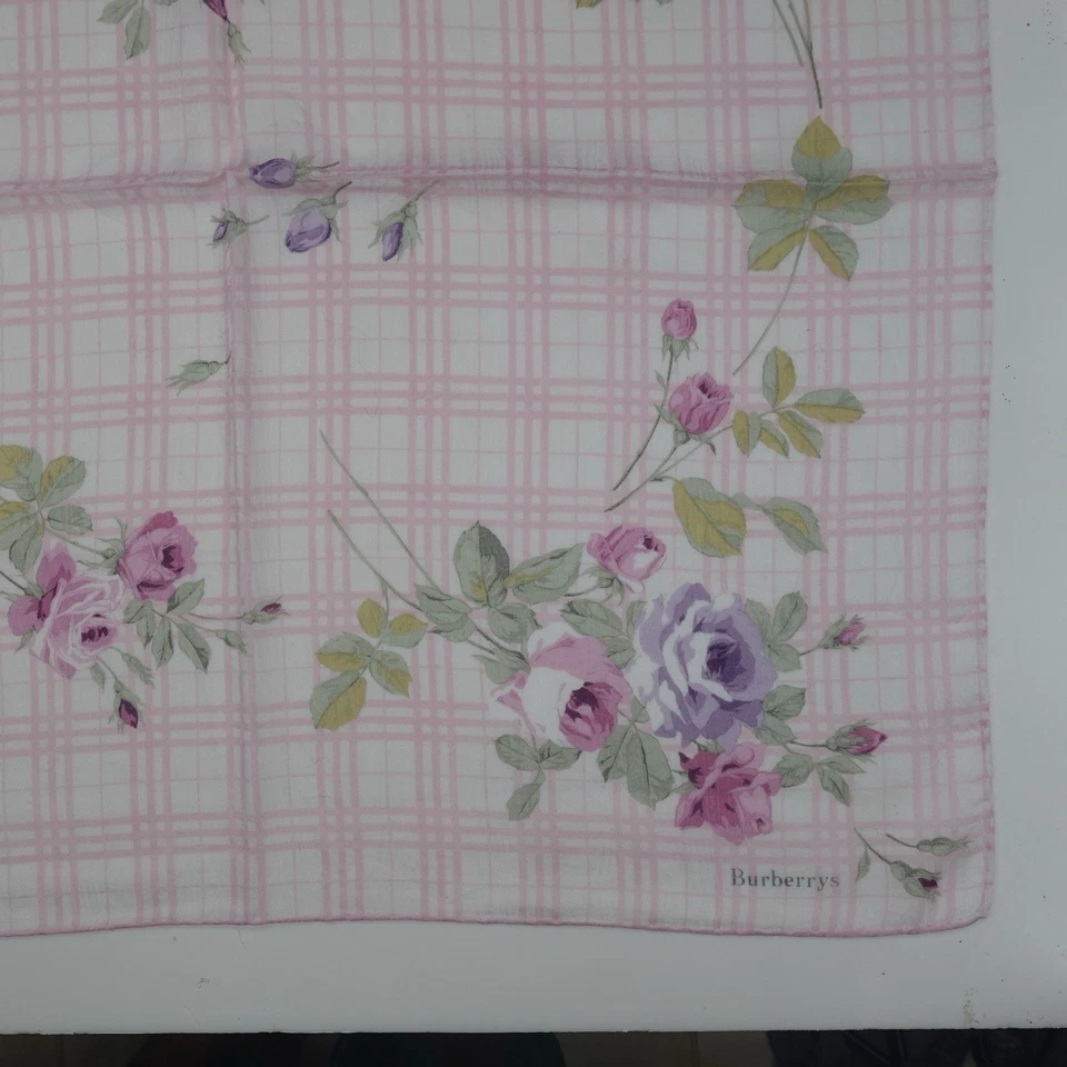 Burberrys розовый цветочный чек носовой платок 20 «x 20,5» винтажный свернутый подол хлопок - Изображение 4 из 4