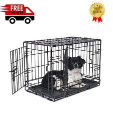 Vibrant Life Double Door Foldable Metal Wire Dog Crate with Divider Small 22"
