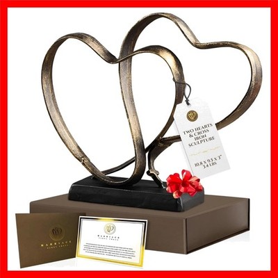 Elegant Two Hearts & Cross Iron Sculpture for Wedding Anniversaries