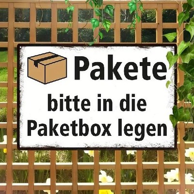Blechschild Pakete bitte in Paketbox legen Metallschild TEL2943